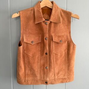 Vintage Asaro Petite Suede‎ Leather Vest Embroidered Floral Western Boho Small